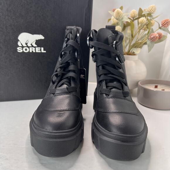 Sorel Caribou X Leather Boot Lace Waterproof Black NL5015-010 Women 8 NWOB FLAW - Picture 2 of 13